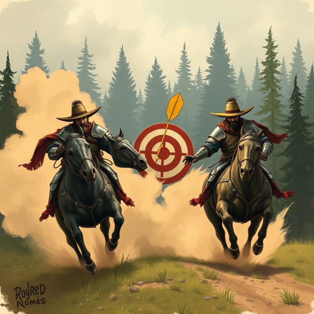 Sheriffs stampeding toward a golden arrow in a target